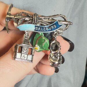 Salzburg Austria Souvenir Brooch Alpine Charm Pin Cable Car Hat Horn